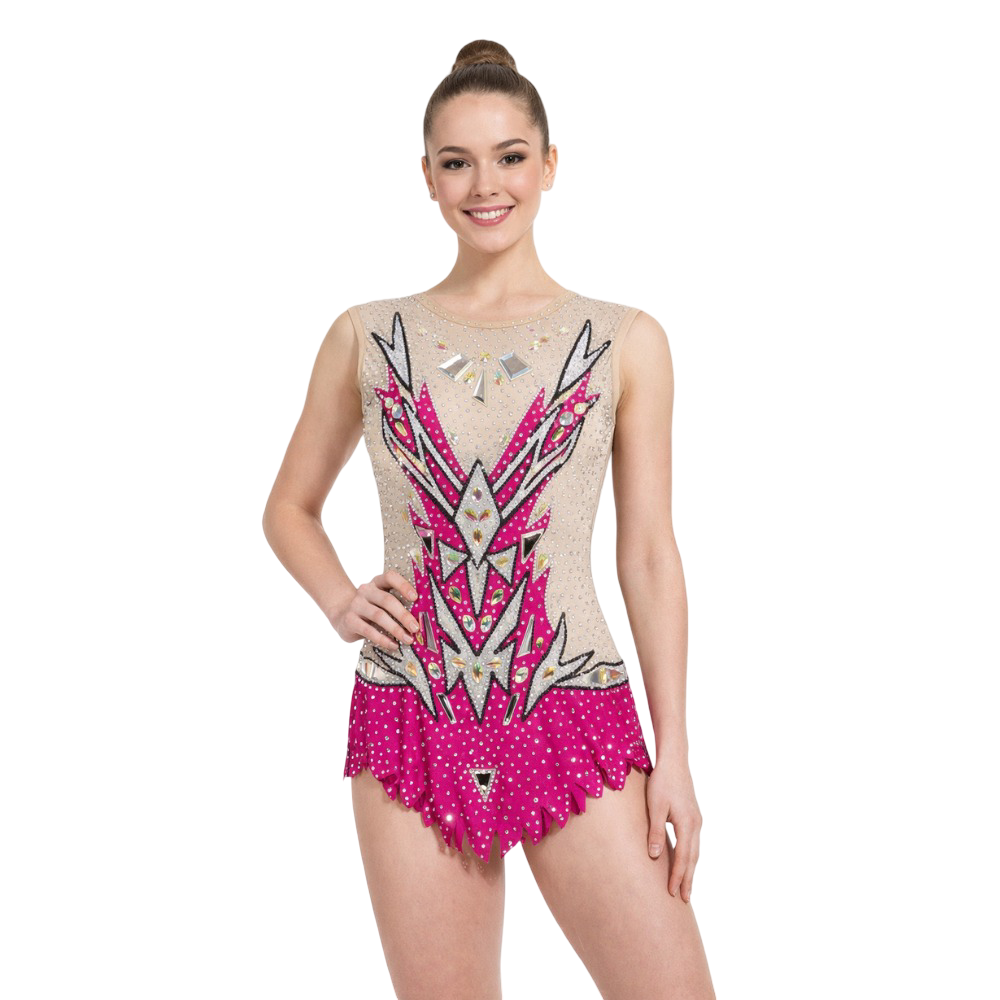 Elite Hot Pink Jagged dress created for Rhythmic Gymnastics, Acro Yoga, Aerial & Dance