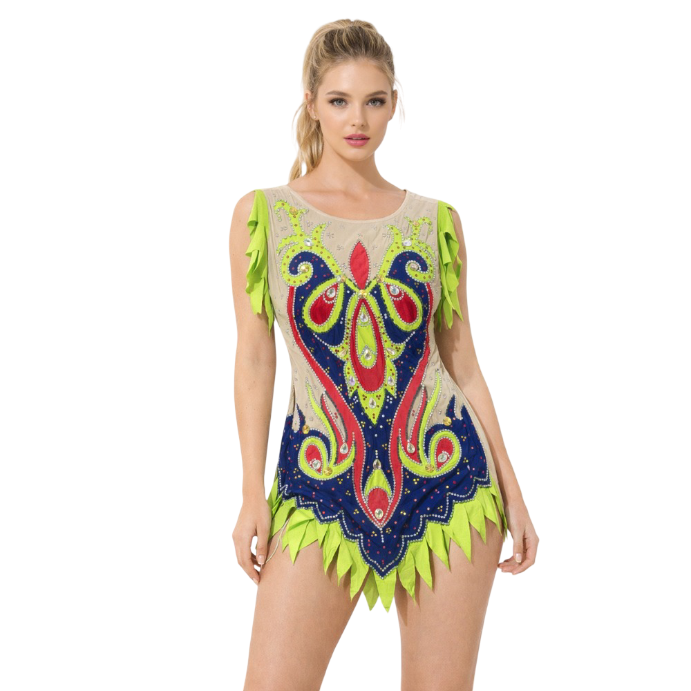 Neon Paisley Zigzag Leotard meant for Rhythmic Gymnastics, Acrobatics, Aerobics, Acro Dance & Aerial