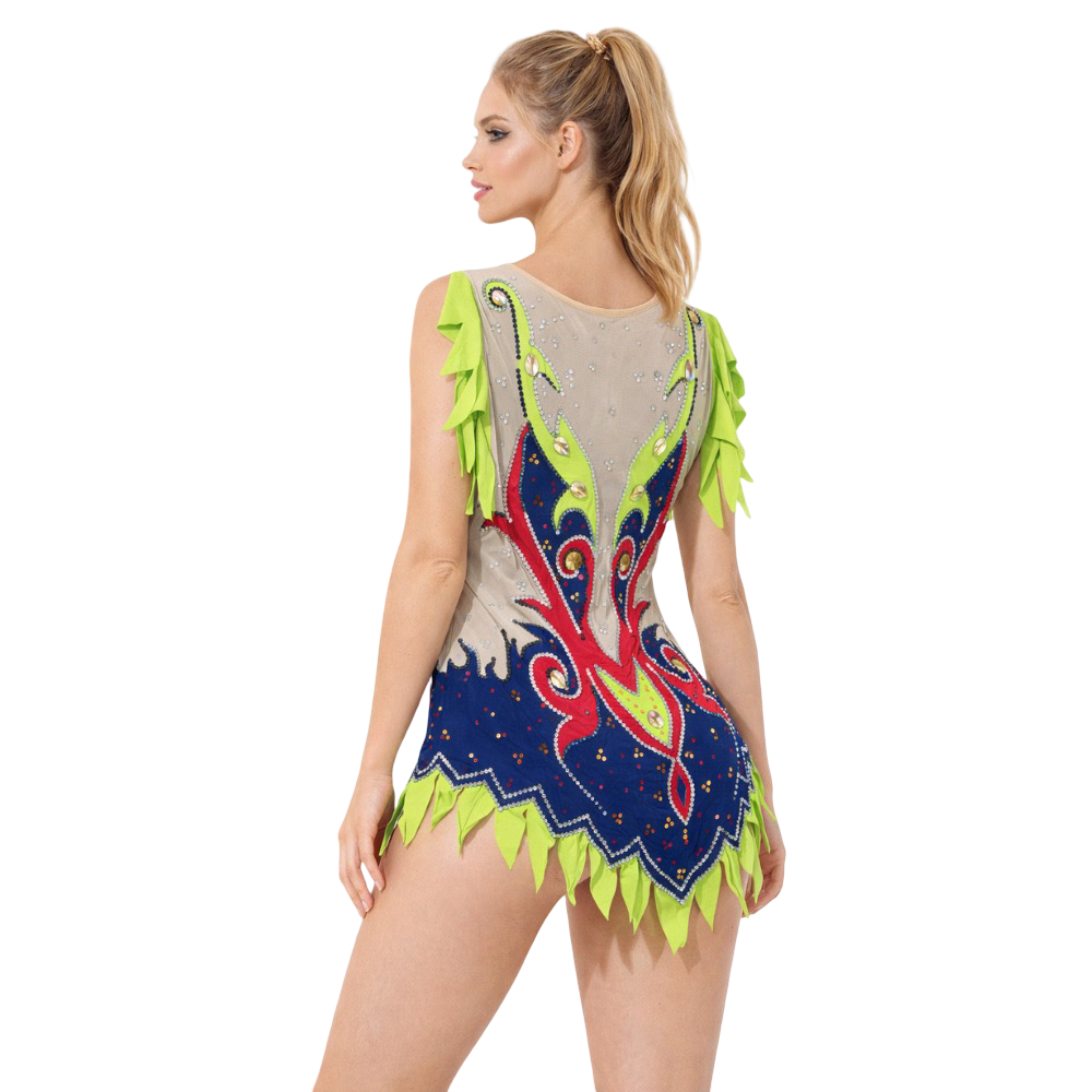 Neon Paisley Zigzag Leotard meant for Rhythmic Gymnastics, Acrobatics, Aerobics, Acro Dance & Aerial