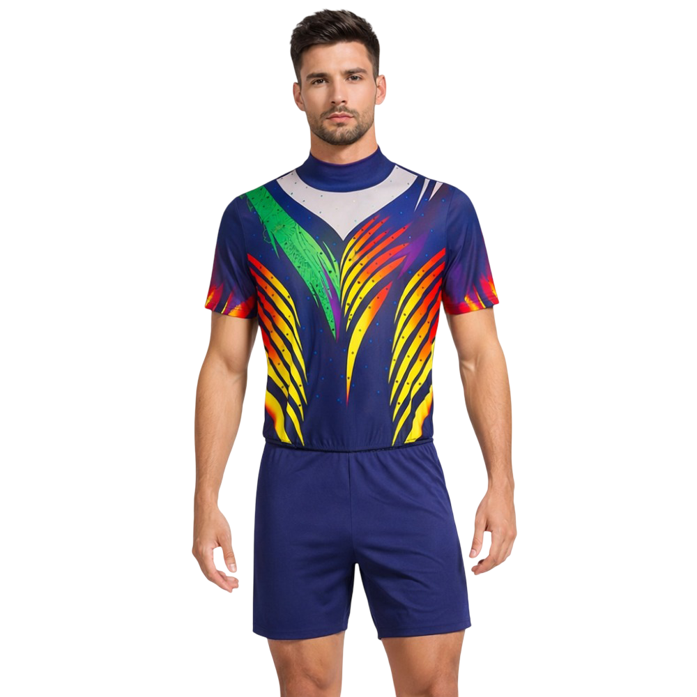 Galaxy Edge Boys Leotard With Shorts – Blue Multi Flame Design