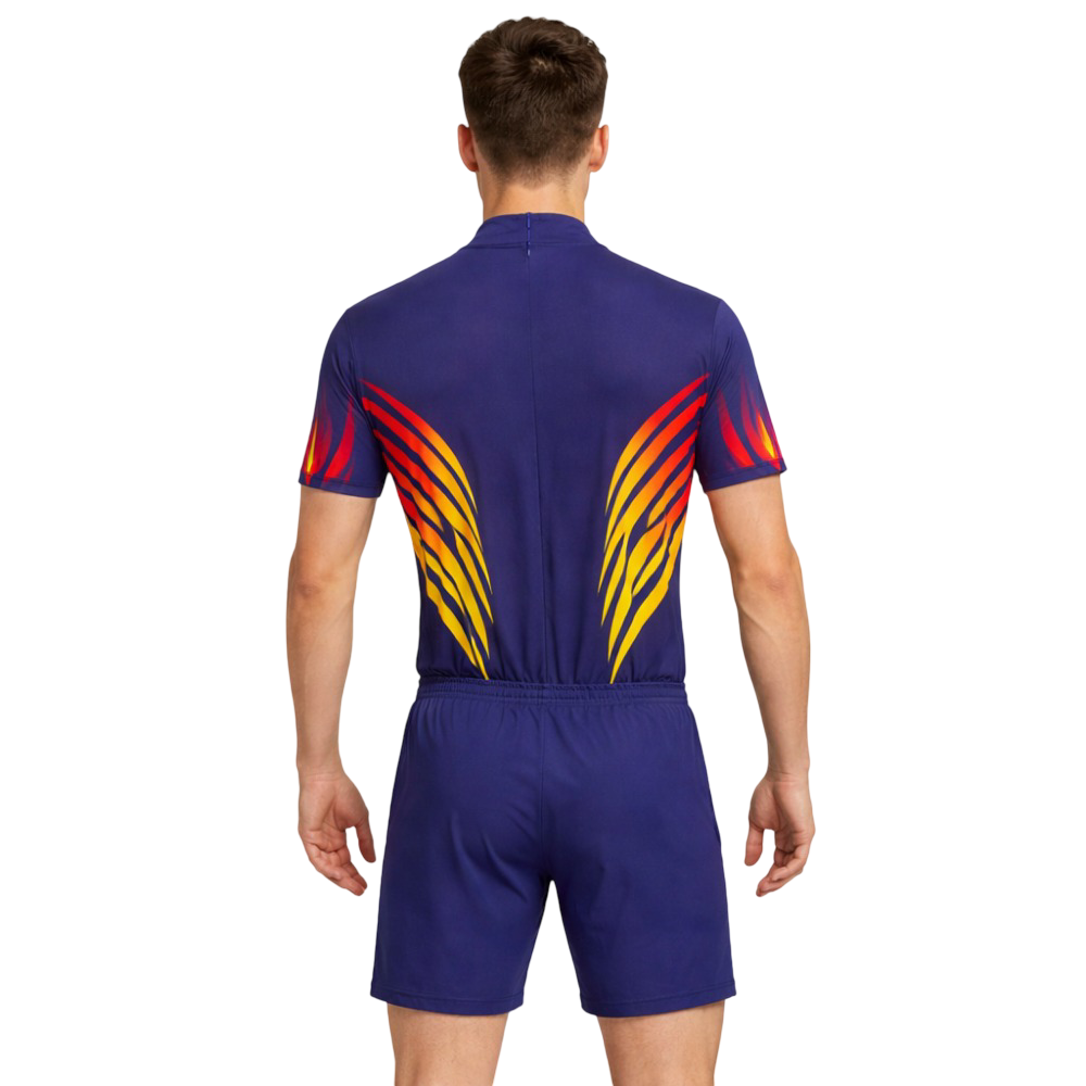 Galaxy Edge Boys Leotard With Shorts – Blue Multi Flame Design