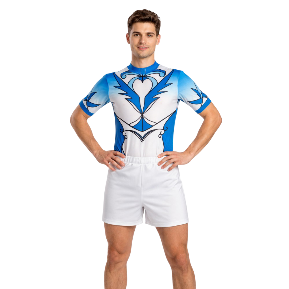 Printed Ocean Waves Acrobatics, Aerobics, Step Up, Acro Dance Short Sleeve Leotard with Shorts for Boy/Men