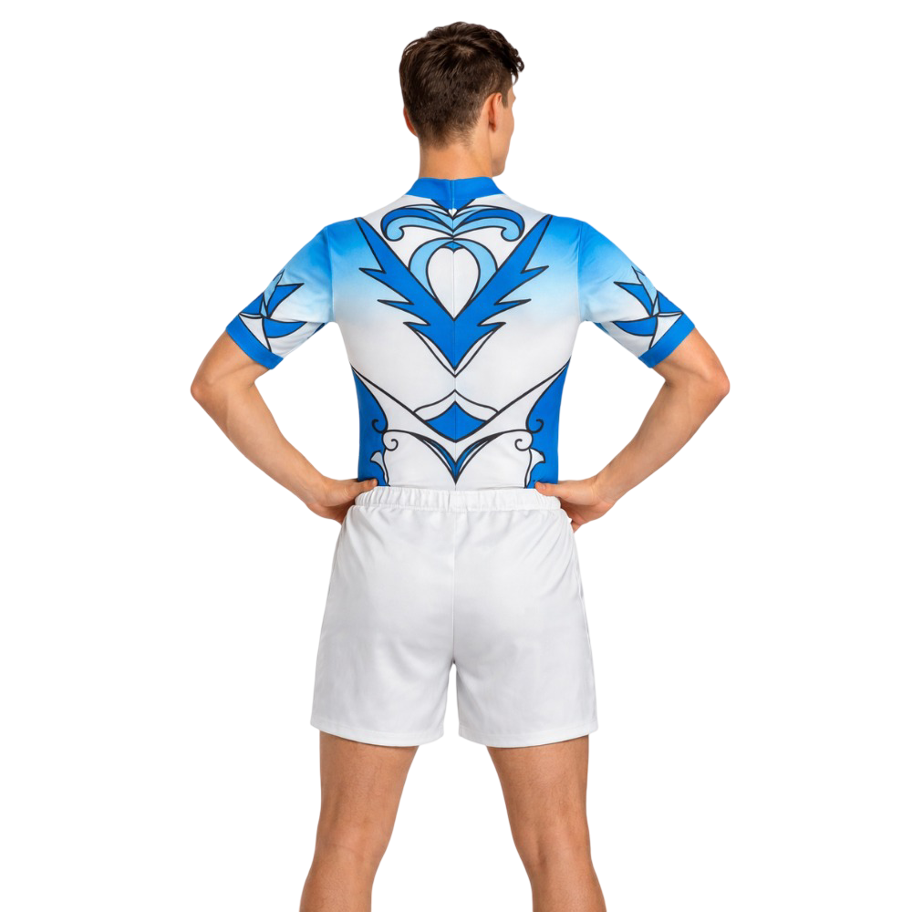 Printed Ocean Waves Acrobatics, Aerobics, Step Up, Acro Dance Short Sleeve Leotard with Shorts for Boy/Men