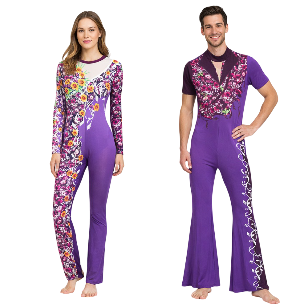 Blossom Duo Step Sublimation Printed Duo Unitard Set for Dance, Acrobatics, Aerobics, Zumba and Trampoline