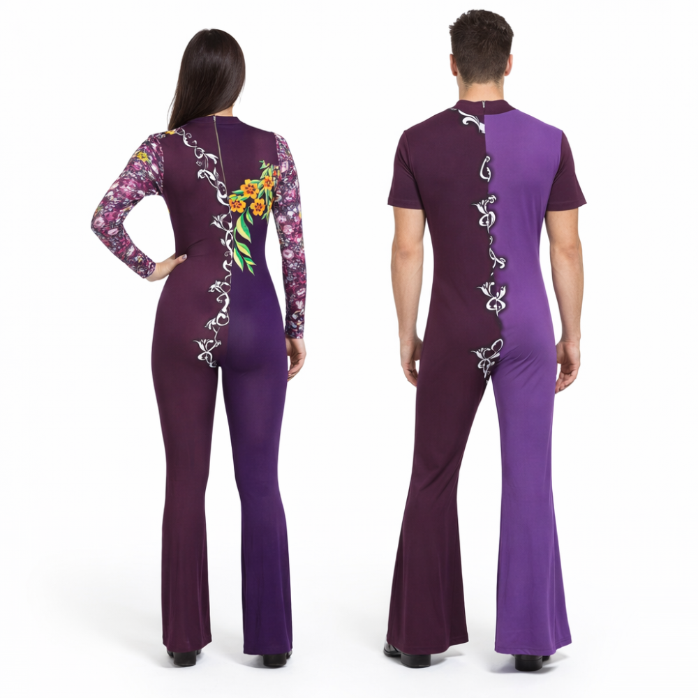 Blossom Duo Step Sublimation Printed Duo Unitard Set for Dance, Acrobatics, Aerobics, Zumba and Trampoline
