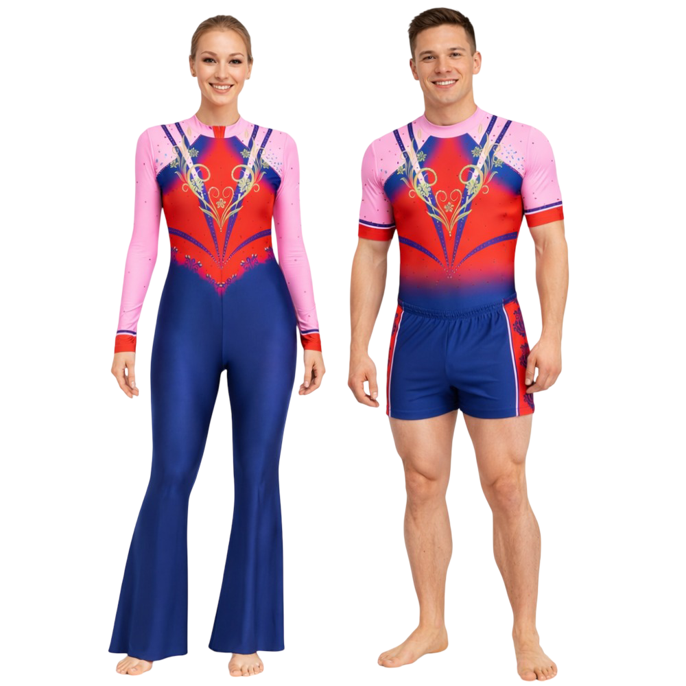 Dark Petal Veins Duo Costume Set – Pink-Blue And Red-Blue Ombre Sublimation
