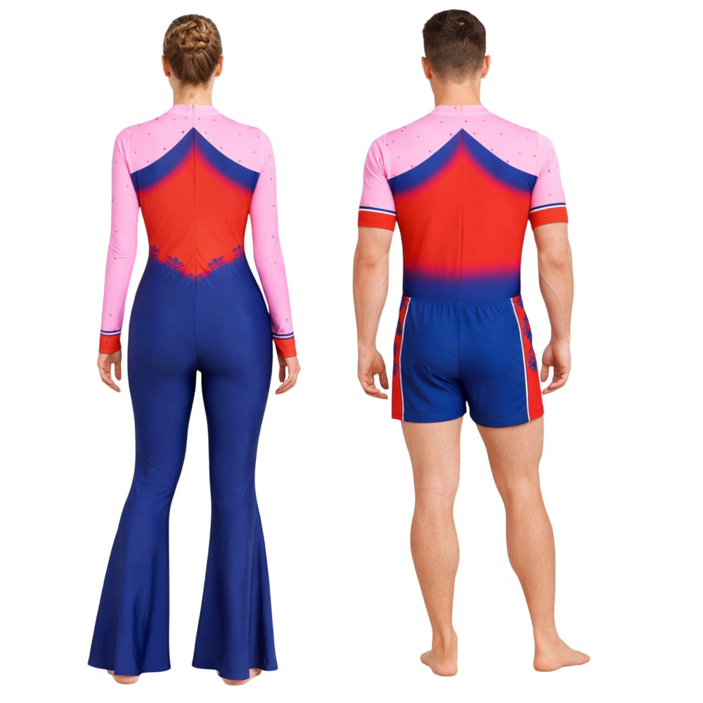 Dark Petal Veins Duo Costume Set – Pink-Blue And Red-Blue Ombre Sublimation