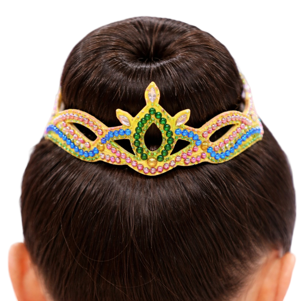 Crown art and crystal hair accessory for rhythmic gymnastics